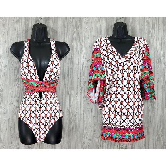 Trina Turk Other - Trina Turk Venice Beach Coverup One Piece Swimsuit Plunging Neckline XS Set